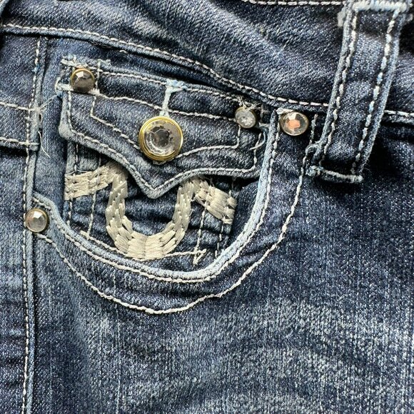 True Religion Jeans Womens Straight Leg Size 29 Stone Wash Embroidered Pockets - Picture 5 of 8